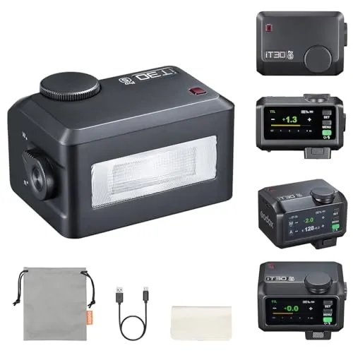 Godox iT30Pro-S Flash para Sony, TTL, Pantalla táctil, GN15, 1.5s Reciclaje, Difusor Incorporado, 2.4G X Inalámbrico, 1/8000 HSS, Batería incorporada, Carga USB, Diseño de Zapata de liberación rápida