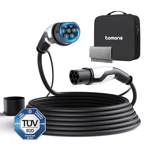 tomons Cable de Carga Coche Electrico Tipo 2, 22 KW 5M 32A Trifásica