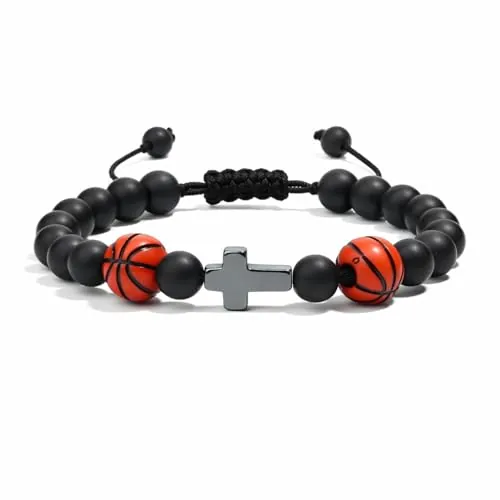 Luxorium Regalos Primera Comunión Niño Pulsera de Comunión Diseño de Baloncesto Pulsera de Piedra Natural Ajustable Regalo para Confirmación