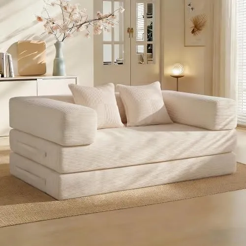 Vipbear Sofá Cama 160cm, Boneless Sofá Cama 2 Plazas, Pana | 5-in-1 Sofa Modular, Sofa Al Vacio con Espuma y Muelles, Sofá Cama Nube Sin Estructura, Funda Lavable