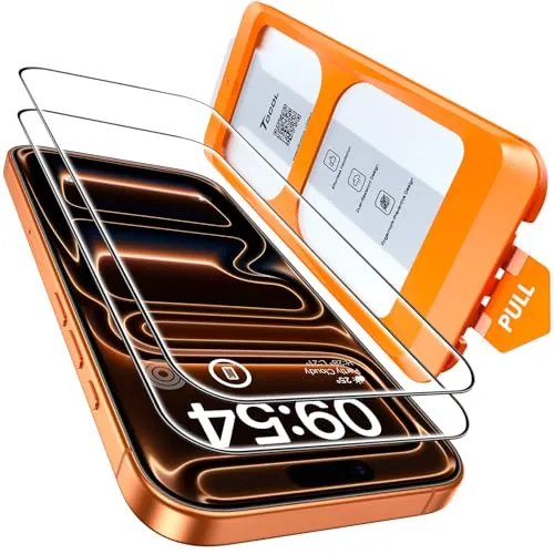 TOCOL Protector Pantalla para iPhone 17 Pro, Alineación Automática para Una Instalación Rápida, Cristal Templado de Dureza 9H Inastillable, HD Transparente, 2 Piezas
