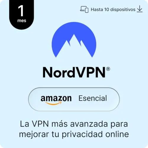 NordVPN Amazon Esencial, 10 Dispositivos, 1 Mes, VPN, Gestor de Contraseñas, Código Digital