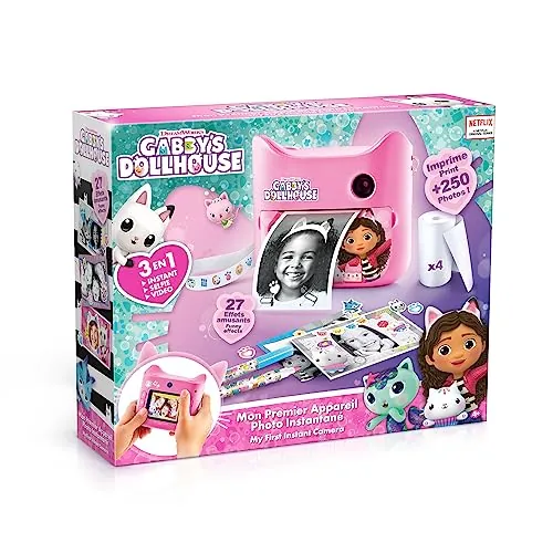 Canal Toys - La Casa de Muñecas de Gabby – Cámara de Fotos de Impresión Instantánea – con 4 Rollos de Papel y 4 Rotuladores – Sin Tinta – GAB005
