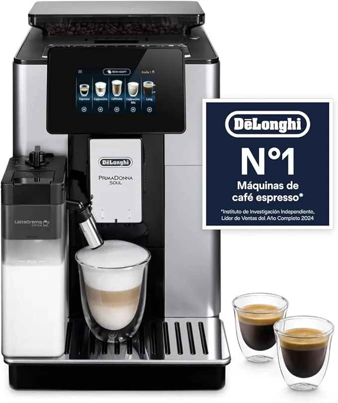 De'Longhi Perfetto Primadonna Soul ECAM612.55.SB Cafetera Superautomática Café y Cappuccino con Sistema de Leche LatteCrema, Tecnología Bean to Cup, 18 Bebidas, App Control