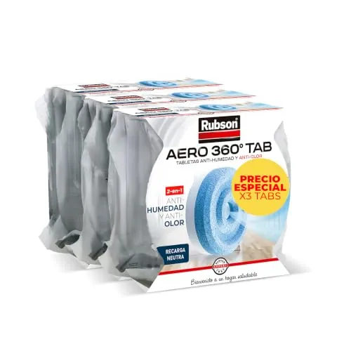 Rubson Aero 360° Tab Tabletas Recambio Deshumidificador, 3 Recargas x 450 g