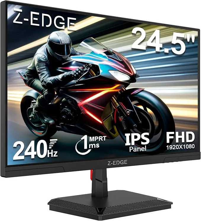 Z-Edge Monitor Gaming 24,5 Pulgadas, Pantalla PC Ordenador 240 Hz, Panel IPS, MPRT de 1 ms, Monitor LED Full HD, Brillo de 350 CD/m², FreeSync, HDR10, HDMI y DP, VESA Compatible