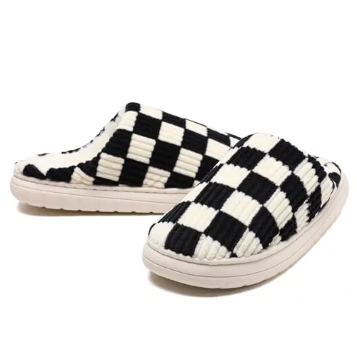 Waysoland Zapatillas de casa Mujer Hombre,Las Pantuflas a Cuadros de memoria difusa de las Damas se Deslizan en el Dormitorio de la Suela Antideslizante Zapatillas Esponjosas(Negro,36/37 EU)