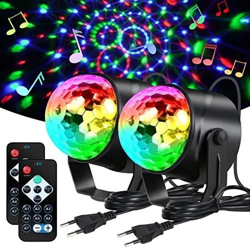 URAQT Bola de Discoteca, 2PCS 7 Colores RGB Luces Discoteca con Sonido Activado Y Control Remoto, 360 ° Rotación Bola Discoteca, 3Modos (Música/Automático/Flash) para KTV Navidad Fiesta Boda Bar