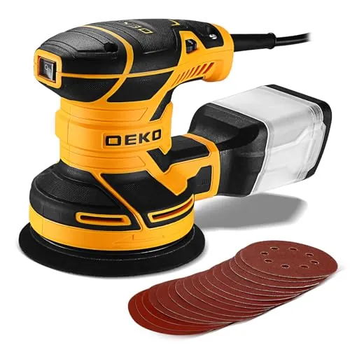 DEKOPRO Lijadora Orbital 300W, 6 Velocidades, 14000 RPMM, Lijadora Eléctrica Ideal para Superficies de Madera y Acero con 16 Hojas de Papel de Arena
