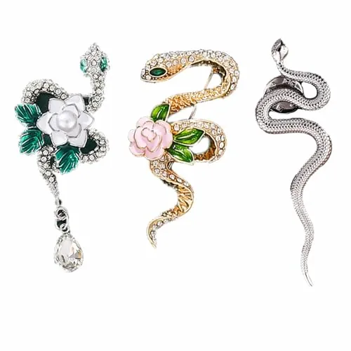 Floatdream Broche de Serpiente, Broche de Serpiente de Metal, Alfiler Serpiente Broches, Adecuado para Blazers, Camisas, Sombreros, Alfileres de Mochila, Broches de Boda (Plateados)