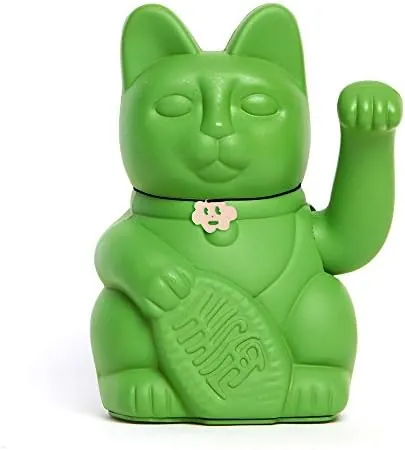 Gato de la Suerte chino - Lucky Cat - Maneki Neko. VERDE, M (10x6x15cm)