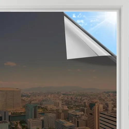 rabbitgoo Vinilo Espejo para Ventanas 75x200cm, Vinilo Espejo Unidireccional Adhesivo, Lámina Privacidad Ventana Anti UV Anti Calor, Vinilos para Cristales Anti Sol para Hogar Oficina, Marrón Plata