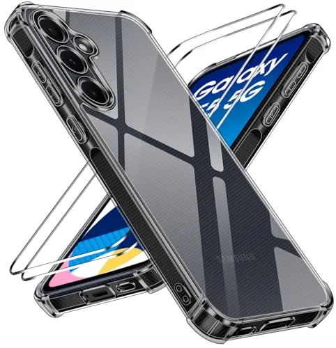 ivoler Anti-Amarillo Clara Funda para Samsung Galaxy A55 5G con 2 Piezas Cristal Templado, Carcasa Protectora Militar Antigolpes con Cojín Esquina Parachoques Transparente Bumper Case (Negro)