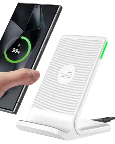 INIU Cargador Inalámbrico Rápido Stand, [Blanco, 15W] Wireless Charger para iPhone 17 16 15 14 13 12 11 Pro MAX Samsung Galaxy Google Pixel etc