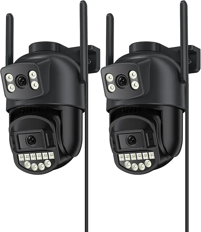 Reobiux Camara Vigilancia WiFi Exterior, Doble Lente 6MP,2.4/5Ghz,Camara Vigilancia,360°PTZ,Ethernet,Interior,Visión Nocturna,Two-Way Audio,Detección Humana,Cable 3m para Patio/Jardine/Garaje,IP66,2P