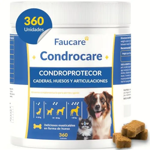 Condroprotector Perros 360 Uds (1 Año) Colágeno Magnesio y Calcio, Mantenimiento Articular, Glucosamina, Condroitina, Cúrcuma, Vitality Complex para Movilidad, Huesos. Faucare