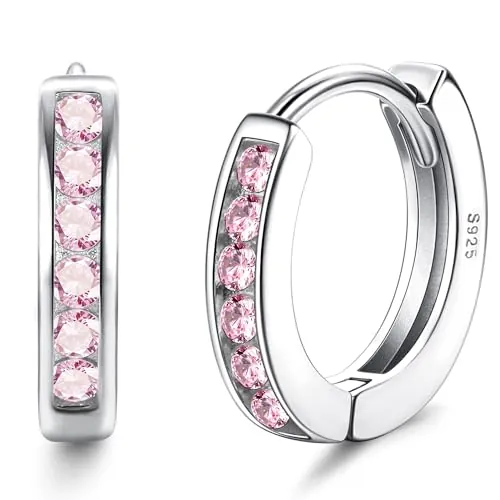 ORAZIO Pendientes de Aro Pequeños Plata de Ley 925 para Niñas Mujeres, 925 Plata Esterlina Cartilage Sleeper Huggie Hoops Pendientes de Aro Hipoalergénicos de Aro Rosa para Niños