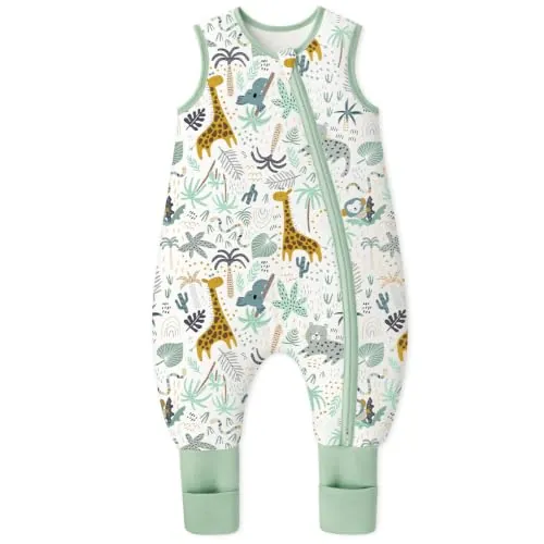 Yoofoss Saco de Dormir para Bébé con Pies Calcetines 1.5 TOG Algodón Todo el año Primavera Otoño Súper transpirable Dormir para Unisex 80 cm Niñas Niños 18-36 Meses