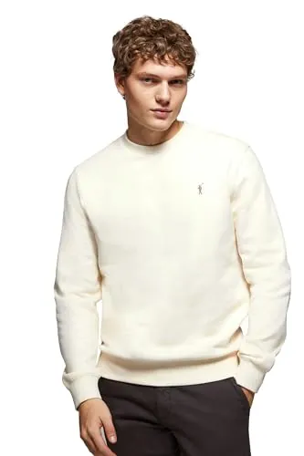 Polo Club Sudadera Clásica Beige para Hombre con Cuello Redondo - 100% Algodón - Sin Capucha Crew Neck Sweatshirt