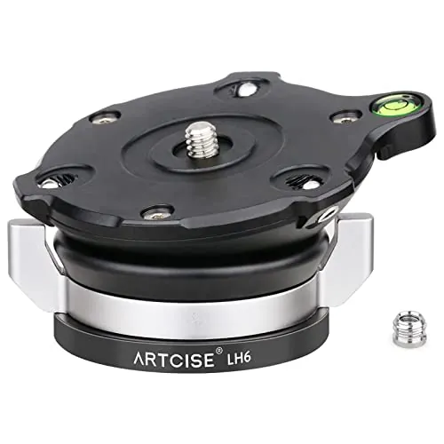 ARTCISE LH6 Base de nivelación, Perilla de Bloqueo ergonómica +/-15° Ajuste Horizontal Cabezal de trípode Cabezal de monopié para cámara Canon Nikon Sony DSLR, Carga máxima 20 kg