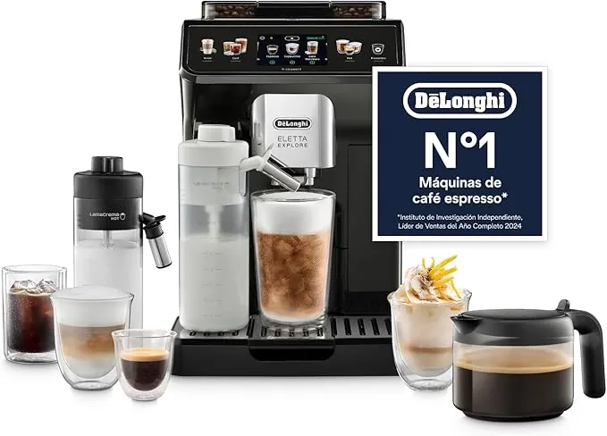 De'Longhi Eletta Explore ECAM452.67.G, Cafetera Superautomática Bebidas Calientes y Frías con Cold Extraction Technology, Recetas Cold Brew, LatteCrema Hot and Cool para Leche y Bebidas Vegetales