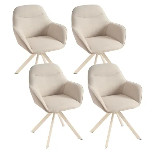 Goeurvant Juego de 4 sillas de Comedor giratorias con reposabrazos, giratorias 360°, tapizadas de Lino, Sillón Moderno de Estilo Nórdico con Patas de Metal para Comedor Salón, Beige