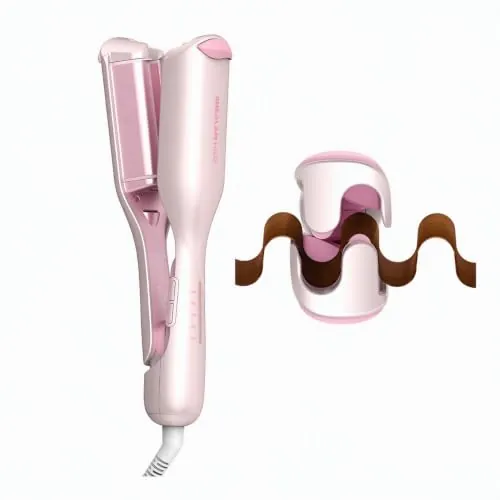 SHEGLAM Rizador Doble Barril - Ondas Beach Waves, 5 Temperaturas, Anti-Quemaduras, Doble Voltaje (Rosa, 19mm)