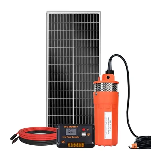 DCHOUSE Bomba de Agua Solar para Pozo Profundo 12V Kit para Riego | Bomba Sumergible 96W, 100W con Panel Solar, Controlador 20A, Bajo Ruido y Alto Flujo