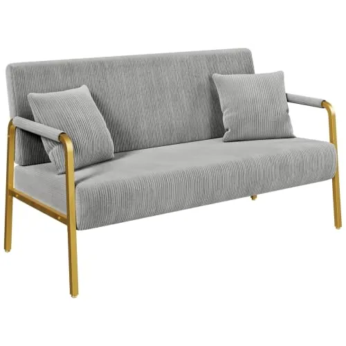 Yaheetech Sofá de Dos Plazas de Tala con Dos Cojines Gris | Sofa de 2 Plazas, Sofa de Tela Terciopelo, Sofa de 147 x 67.5 cm, Capacidad MAX de 272 KG, Sofa para Salon Apartamento