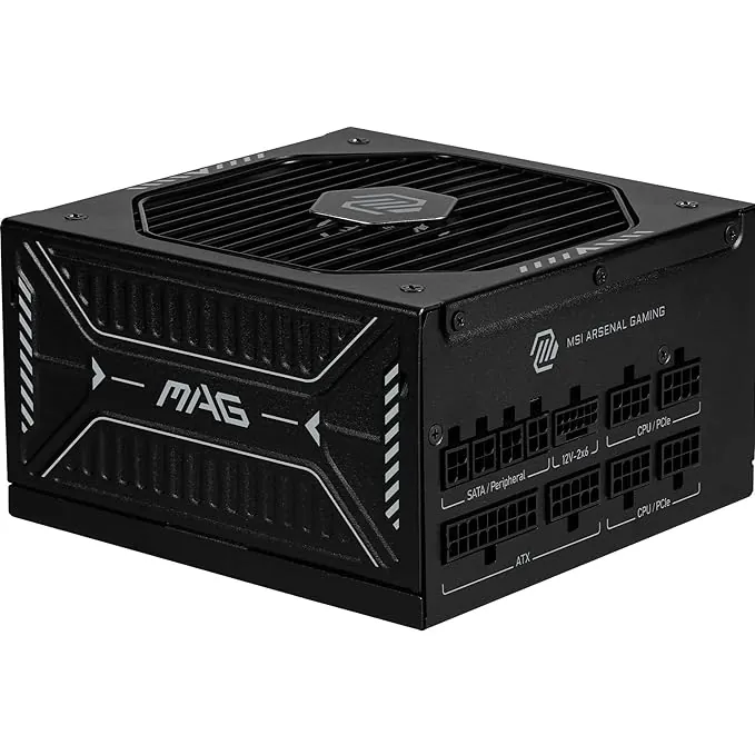 MSI mag A850GLS PCIE5, Fuente de alimentación, 850W, 80 Plus Gold, ATX 3.1, Compatible con GPU PCIe 5.1, 12V-2x6 nativos, Conector 12V-2x6 de Dos Colores, Fuente de alimentación ATX