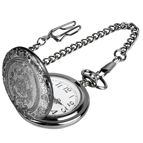 JSMTKJ Reloj de Bolsillo de Cuarzo con Cadena de números árabe clásico y Vintage para Hombres Mujeres Padre Cumpleaños Aniversario Bronce (Negro)