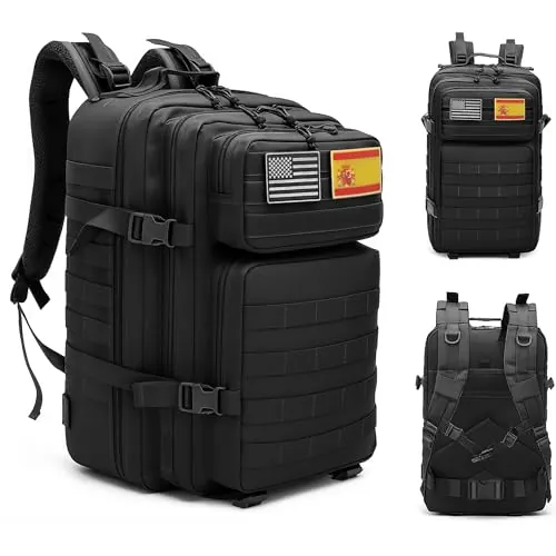 unycos - Mochila Táctica Militar【45L】 Sistema Molle, Tela Oxford 900D Resistente, Bolsillos para 3 Días de Emergencias, Caza, Senderismo, Viaje, Crossfit, Gimnasio, Actividades al Aire Libre (Negro)