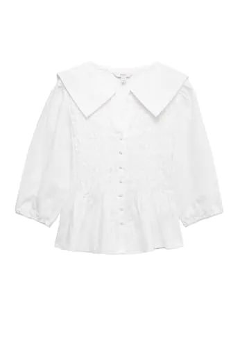Marks & Spencer Camisa Fruncida de Lino con Cuello Blanco Suave UK 16 (EU 44)