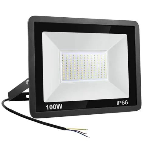 Niserelesa Focos LED Exterior 100W, IP66 Impermeable Foco Proyector LED, Blanco Cálido 3000K 10000 Lumen Floodlight para Casa, Garaje, Patio, Terraza, Campo