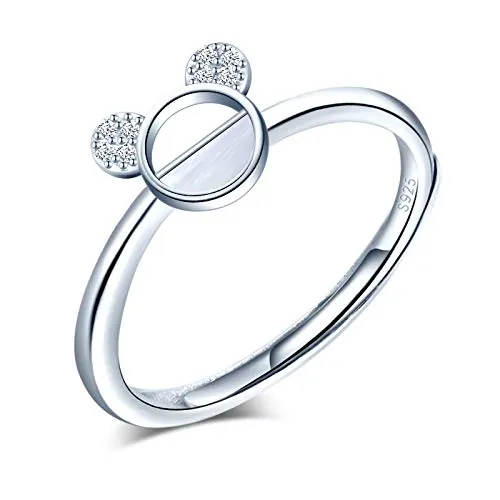 Yumilok Anillo de plata 925, ajustable para mujer y niña, anillo de compromiso abierto, lindo anillo de oso, anillo de bodas, tamaño ajustable, fritillary con incrustaciones