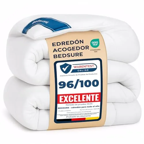 Bedsure Edredón 240x220 Relleno Nordico - Edredón de Cuatro Estaciones para Todo el Año - Certificado Oeko-Tex 300 gr/m² Blanco, Duvet Suave y Cálido para Alérgicos