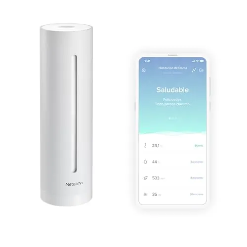 Netatmo Medidor Inteligente de Calidad del Aire Interior, Sensor de CO2, Temperatura, Humedad, Ruido - Control del Hogar, Ambiente Saludable, Alertas Automáticas - Blanco - Edición limitada - NHC-EC
