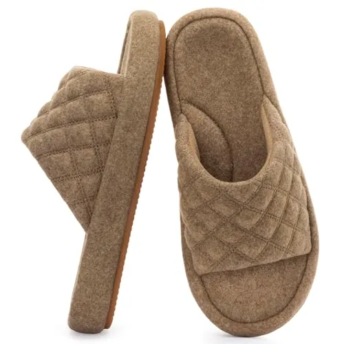 RockDove Zapatillas de Casa para Mujer en Fieltro, 42/43 EU, Café | Fieltro acolchado, Punta abierta, Soporte de arco, Espuma viscoelástica, Suela antideslizante, Regalo ideal, Lavable