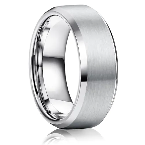 WATEFOER Anillos de Acero Inoxidable para Hombres 8MM Anillo Clásico de Boda Acabado Mate Anillos de Compromiso Biselado Borde Pulido Anillos de Promesa para Hombre Mujer Unisex (Plata)
