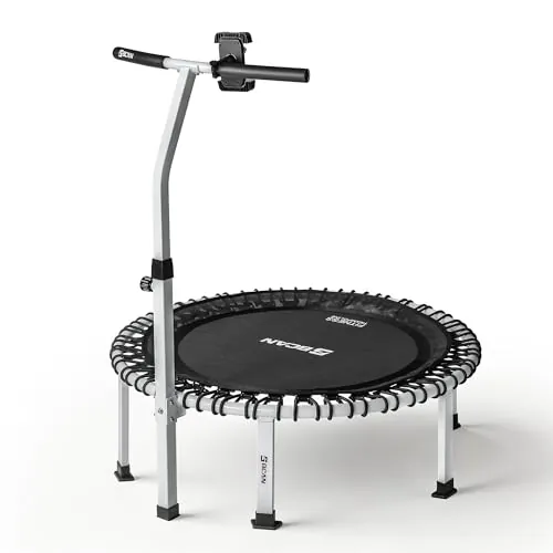 B BCAN BT4 102cm Soft Land Pro Rebounder Trampoline para adultos, capacidad de 227kg (500lb), barra ajustable de tensión con mango, estructura de una pieza (16 calibre), soporte para teléfono y 2