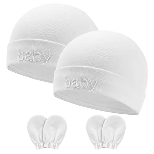 Aolso Gorros y Guantes para Bebés,2 Juegos de Sombreros y Guantes de Bebé,Juego de Sombreros y Manoplas de Algodón para Bebés Niñas Niños,Gorros Beanie para Bebé Recién Nacidos
