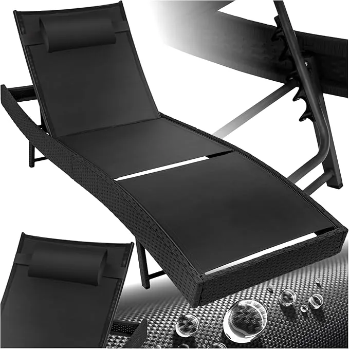 tectake® Tumbona Plegable para Jardín, Estructura de Aluminio con Techo Solar, Ajustable, Resistente a Intemperie, Bolsillo Lateral, Tumbonas Jardin Exterior, Muebles Jardin Exterior - Negro