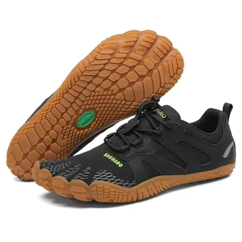 SAGUARO Mujer Hombre Barefoot Zapatillas Minimalistas Zapatillas de Trail Running Antideslizante Calzado Barefoot para Fitness Trekking Gym Verano Negro,Gr.40