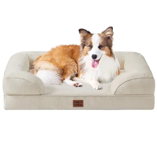 EHEYCIGA Cama Perro Grande 104x68x16cm, Colchon Perro Grandes Impermeable Lavable con Espuma Viscoelástica, Sofá Perro Desmontable, Beige