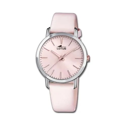 LOTUS Reloj Mujer Analógico de Acero Inoxidable y Cuero Rosa | Movimiento de Cuarzo, Cristal Mineral de Alta Resistencia, Resistente al Agua 5 ATM, y 18738/2, Minimalist for Her