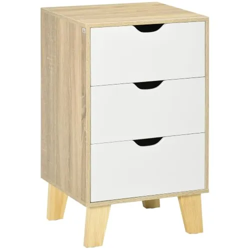 HOMCOM Cómoda con 3 Cajones Base Elevada 40x35x68,5 cm Natural y Blanco | Cajonera de Armario, para Dormitorio Salón Pasillo, Estilo Moderno, Antivuelco
