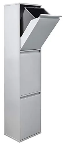 ARREGUI Basic CR302-B Cubo de Basura y Reciclaje de Acero de 3 Compartimentos | 3x17L (51L) | Cubos de Basura de Cocina | Contenedores de Reciclaje para Casa u Oficina | gris