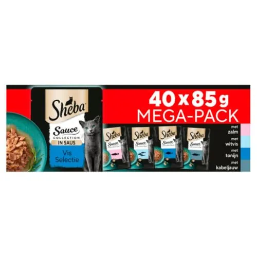Sheba Sauce Collection Bolsas frescura Comida húmeda Selección de Pescado para Gato Adulto 4 variedades 40x85g