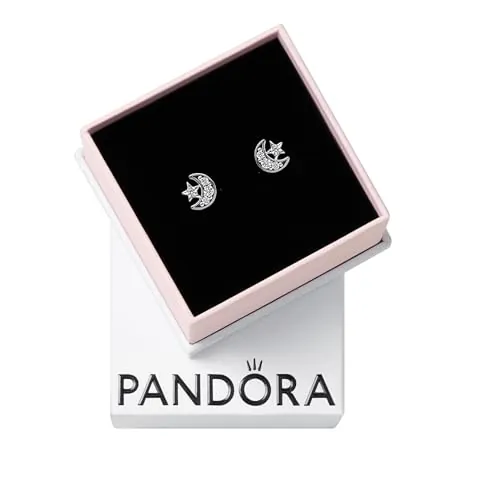 Pandora Moments Pendientes de botón con diseño de luna de plata de ley con circonitas cúbicas transparentes