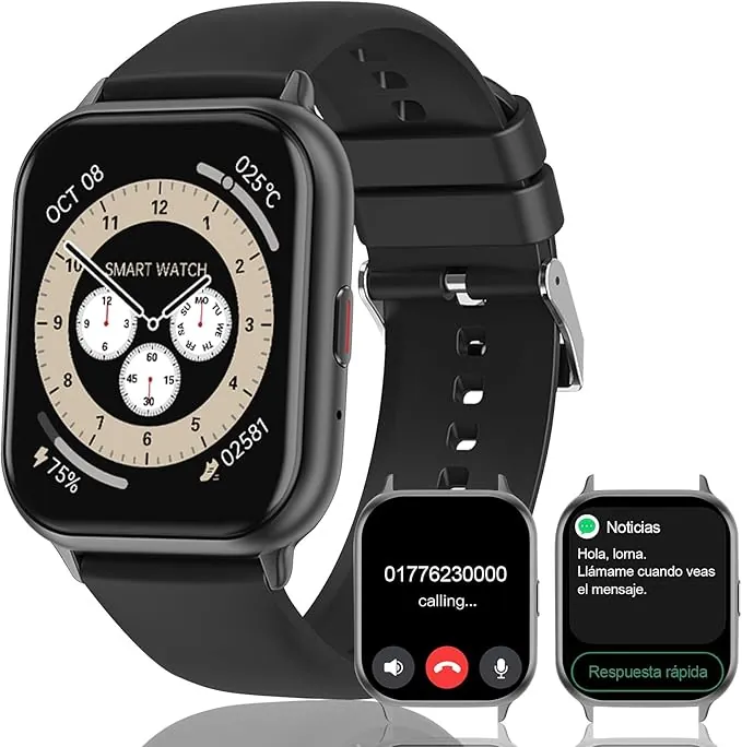 EBUYFIRE Reloj Inteligente Hombre Mujer, 1.83" Smartwatch Hombre Mujer con Llamadas Bluetooth,Reloj Deportivo con Podómetro,Monitor de Sueño,IP68 Pulsera Actividad para Android iOS